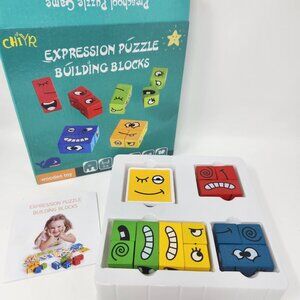 Expression Emotions Puzzle Wooden Building Blocks Toy For Kids Speech